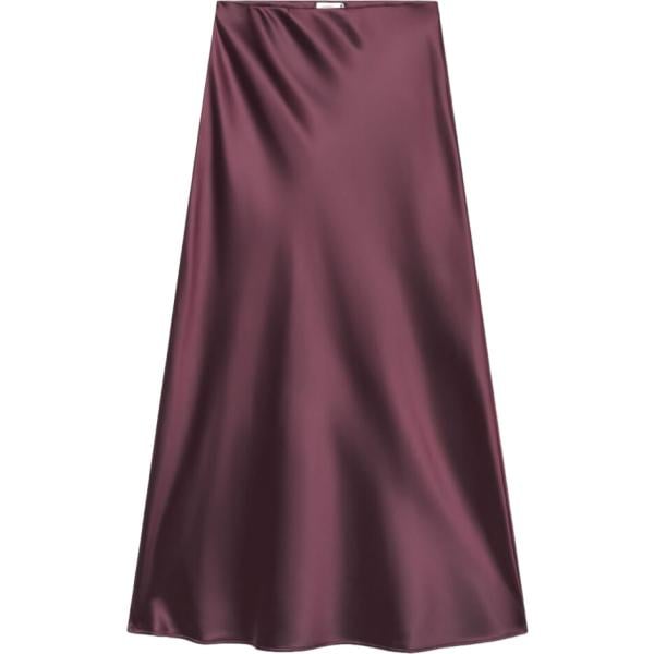Gonna lunga da donna in marrone scuro senza tasche a vita alta con cinturino in poliestere Terranova