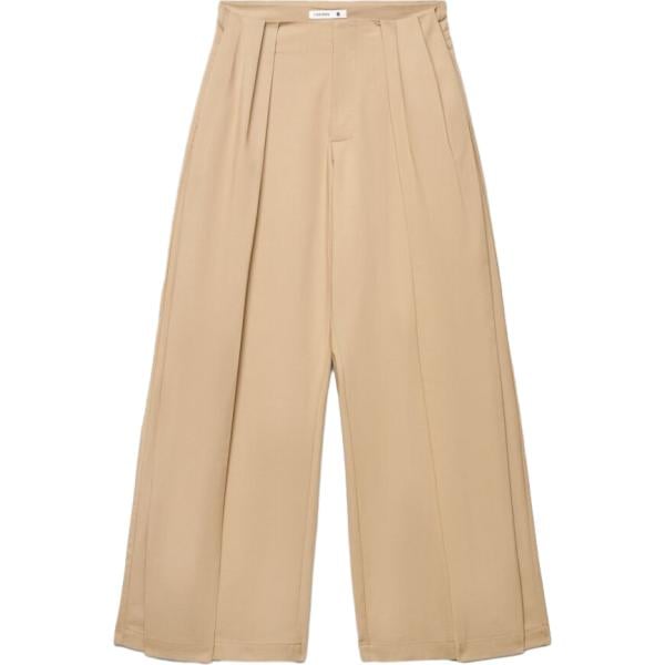 Pantaloni a palazzo da donna in beige sabbia a vita alta con zip in viscosa Terranova Terranova