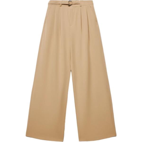 Pantaloni a palazzo da donna in beige sabbia a vita alta con coulisse in viscosa Terranova