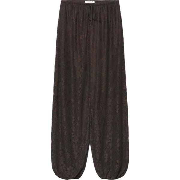 Pantaloni da donna in marrone scuro a fiori con pizzo senza tasche con coulisse Terranova