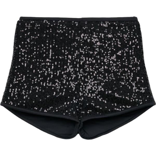 Shorts da donna in nero pece con paillettes a vita alta in poliestere Terranova