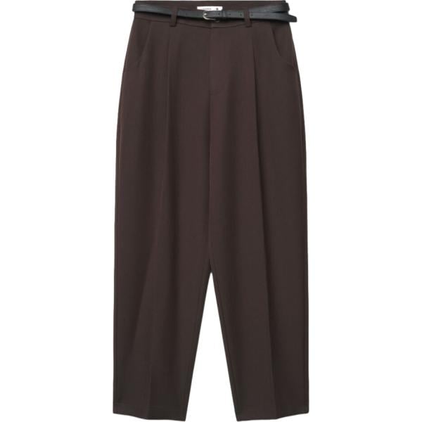 Pantalone chino da donna in marrone scuro a vita alta con zip in viscosa Terranova