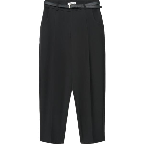 Pantalone chino da donna in nero pece a vita alta con zip in viscosa Terranova