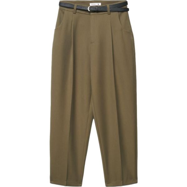 Pantalone chino da donna in marrone chiaro a vita alta con zip in viscosa Terranova