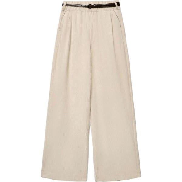 Pantaloni da donna in bianco avorio a vita alta con cintura Terranova