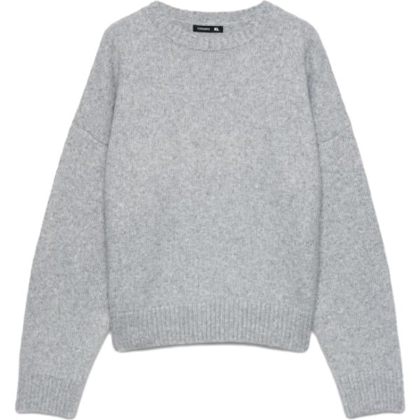 Maglione da uomo boxy in grigio chiaro girocollo a maniche lunghe in lana Terranova
