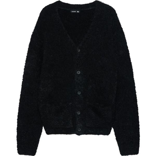 Cardigan da uomo in nero pece collo a v maxi a maniche lunghe con bottoni in lana Terranova