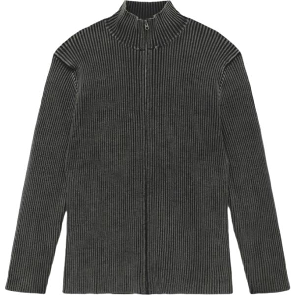 Cardigan da uomo in grigio scuro collo alto a maniche lunghe con zip in cotone Terranova
