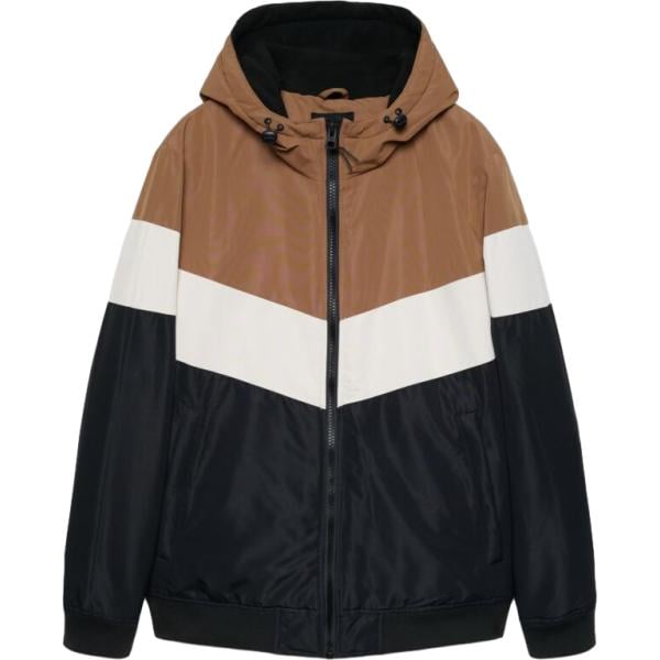 Giacca soprabito da uomo in marrone scuro collo con cappuccio a maniche lunghe con zip Terranova