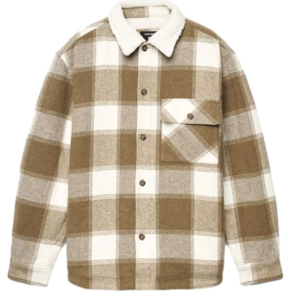 Cappotto da uomo in beige sabbia a quadri collo a punta a maniche lunghe con bottoni in lana Terranova