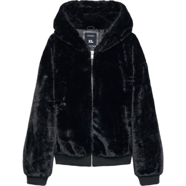 Bomber da uomo in nero pece collo con cappuccio con zip Terranova
