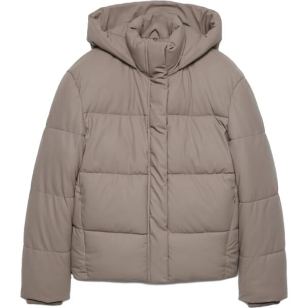 Piumino da donna in marrone scuro collo con cappuccio a maniche lunghe con zip Terranova