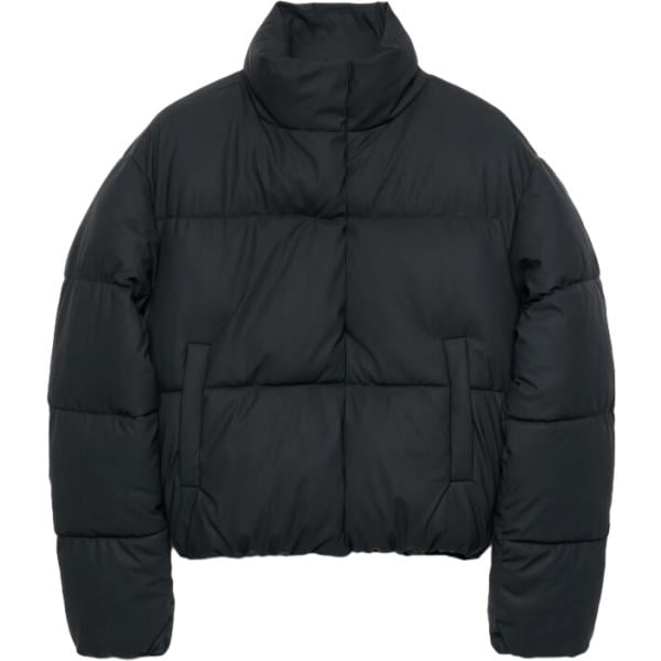 Piumino da donna in nero pece collo alto corto a maniche lunghe con zip Terranova