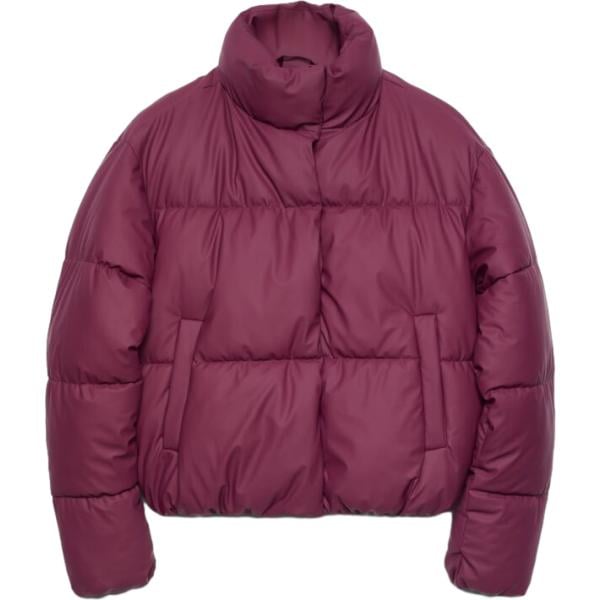 Piumino da donna in bordeaux collo alto corto a maniche lunghe con zip Terranova