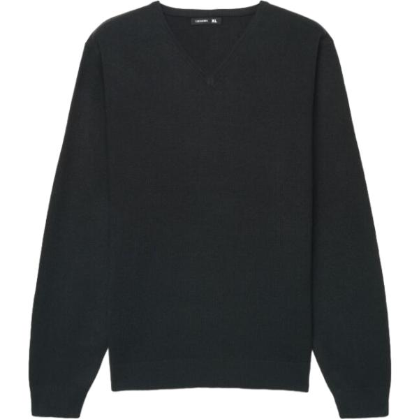 Maglione da uomo in nero pece collo a v a maniche lunghe Terranova