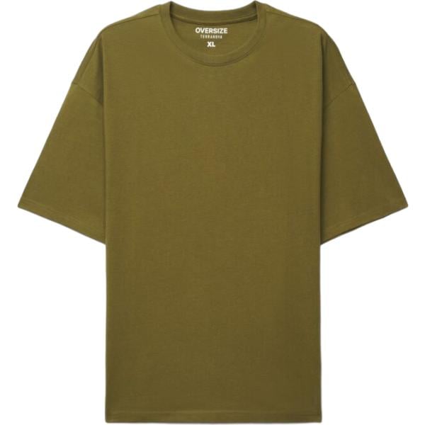 T-shirt da uomo oversize in verde oliva girocollo a maniche corte in cotone Terranova Terranova