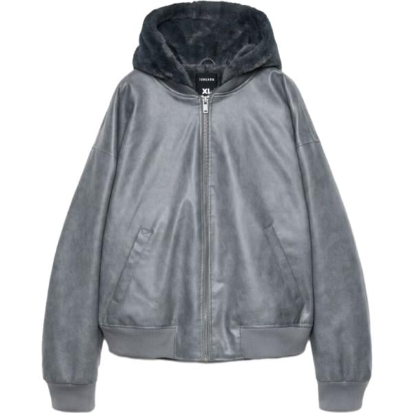 Bomber da uomo in grigio scuro collo con cappuccio a maniche lunghe con zip Terranova