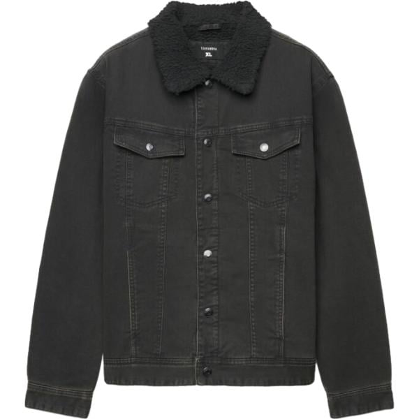 Cappotto da uomo in nero pece a maniche lunghe con bottoni in cotone Terranova