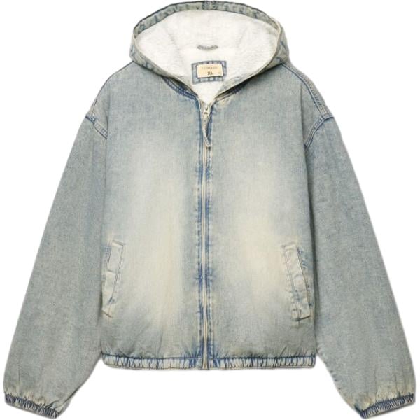 Giacca soprabito da uomo in grigio chiaro collo con cappuccio con zip in denim Terranova