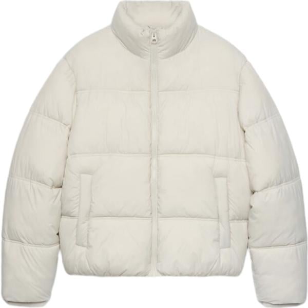 Piumino da uomo in bianco neve collo senza cappuccio corto a maniche lunghe con zip Terranova