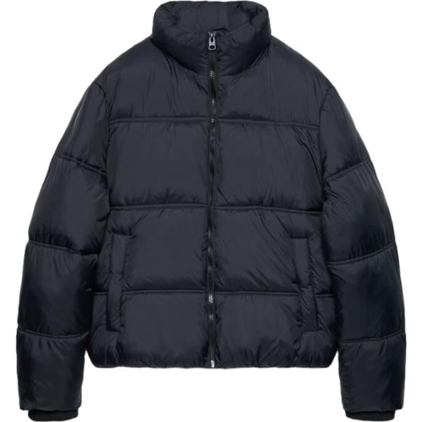 Piumino da uomo in nero pece collo senza cappuccio con zip Terranova