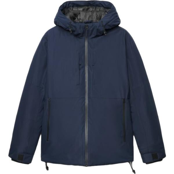 Giacca soprabito da uomo in blu scuro collo con cappuccio con zip Terranova
