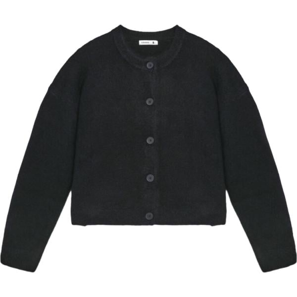 Cardigan da donna in nero pece girocollo a maniche lunghe con bottoni in lana Terranova