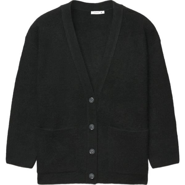 Cardigan da donna in nero pece collo a v a maniche lunghe con bottoni in lana Terranova