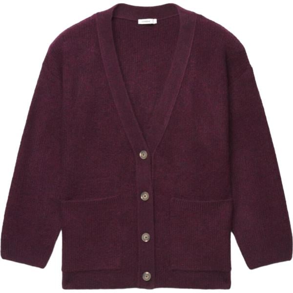 Cardigan da donna in marrone scuro collo a v a maniche lunghe con bottoni in lana Terranova