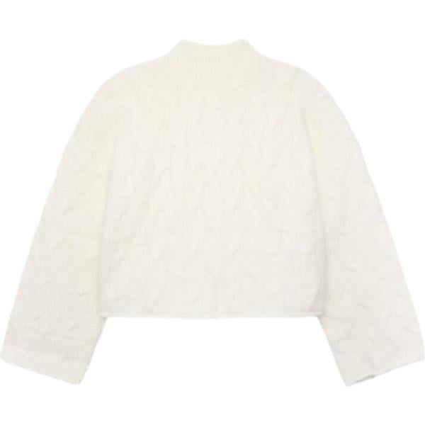 Maglione da donna in bianco avorio lavorato a maglia collo alto corto a maniche lunghe in lana Terranova