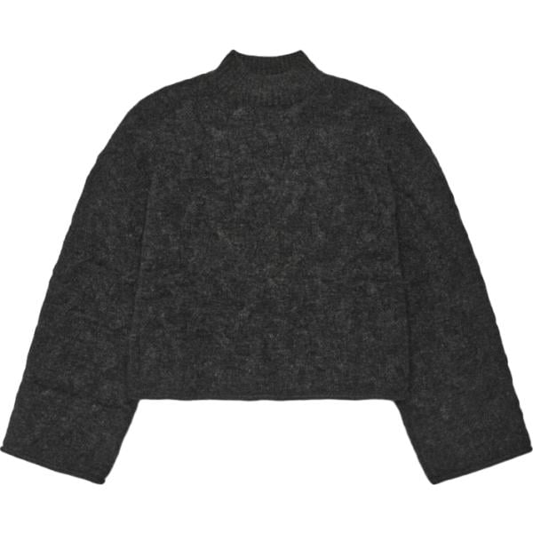 Pullover da donna in nero pece lavorato a maglia collo alto corto a maniche lunghe a vita alta in lana Terranova