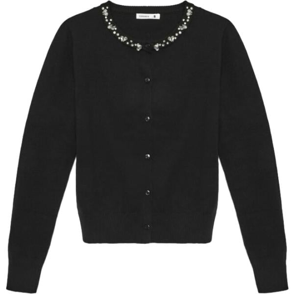 Cardigan da donna in nero pece girocollo lungo a maniche lunghe con bottoni Terranova