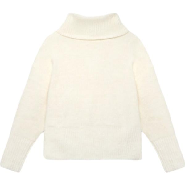 Pullover da donna in bianco neve collo a dolcevita a maniche lunghe a vita alta in lana Terranova