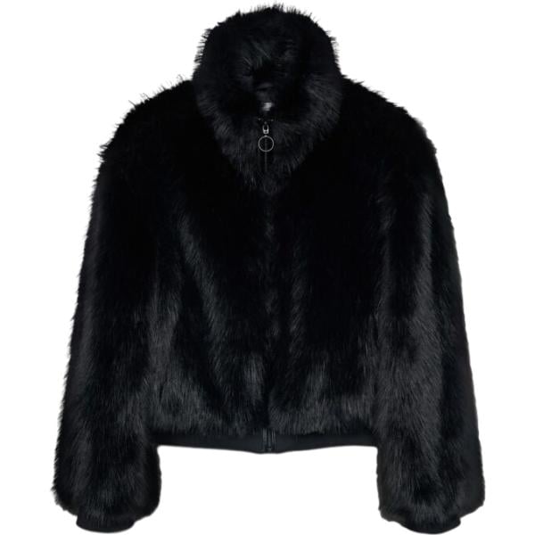 Bomber da donna in nero pece collo alto corto con zip Terranova