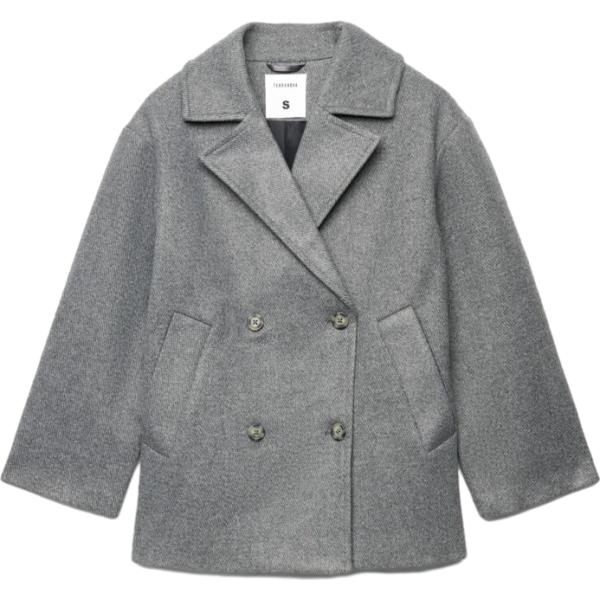 Caban da donna in grigio chiaro collo con revers a maniche lunghe con bottoni in viscosa Terranova