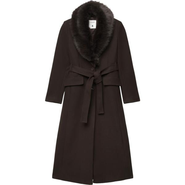 Cappotto da donna in marrone scuro collo aperto lungo a maniche lunghe con bottoni Terranova