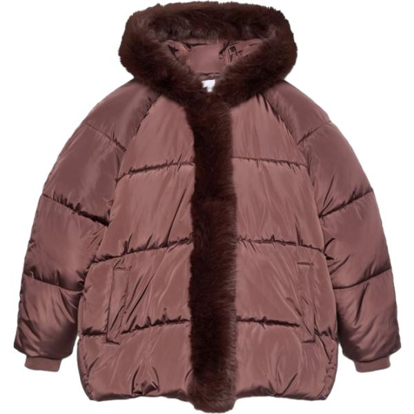 Piumino da donna in marrone scuro collo con cappuccio a maniche lunghe Terranova Terranova