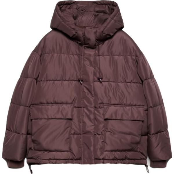 Piumino da donna in marrone scuro collo con cappuccio con zip Terranova