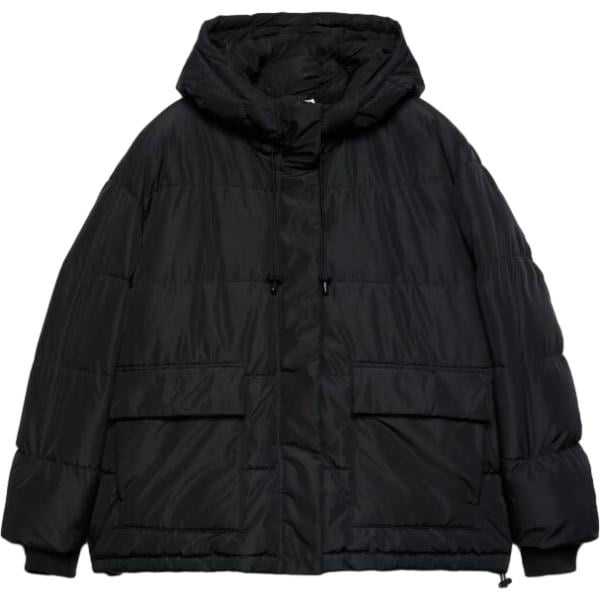 Piumino da donna in nero pece collo con cappuccio con zip Terranova