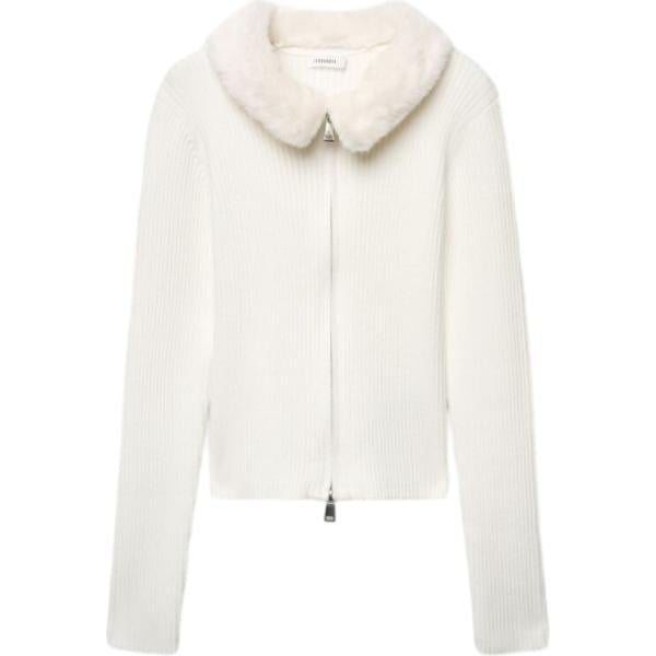 Cardigan da donna in bianco neve a maniche lunghe con zip in viscosa Terranova