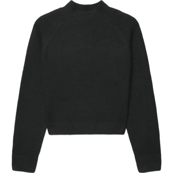 Pullover da donna in nero pece collo alto corto a maniche lunghe a vita alta in lana Terranova