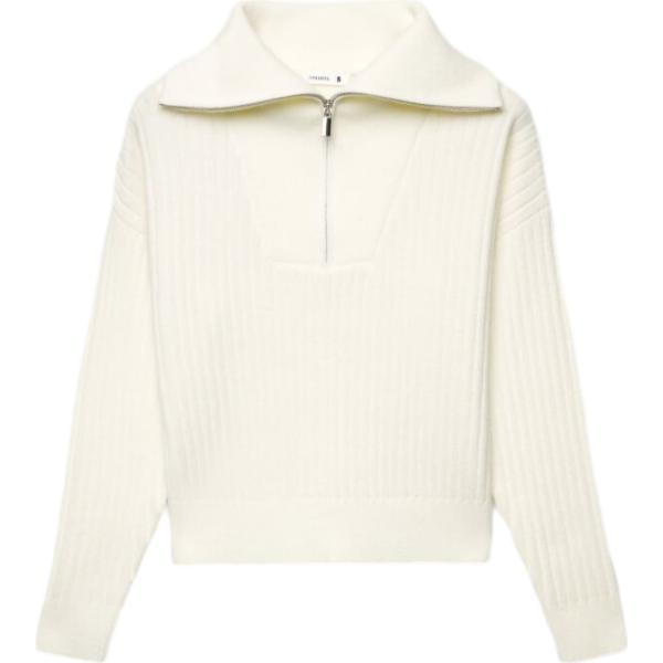 Maglione da donna in bianco neve collo aperto a maniche lunghe con zip Terranova