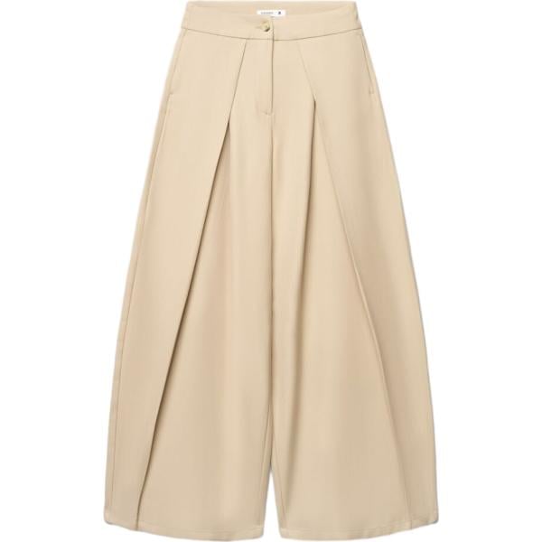 Pantaloni da donna in beige sabbia a vita alta con zip in viscosa Terranova