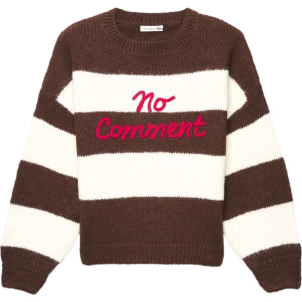 Maglione da donna in marrone scuro a righe girocollo a maniche lunghe Terranova