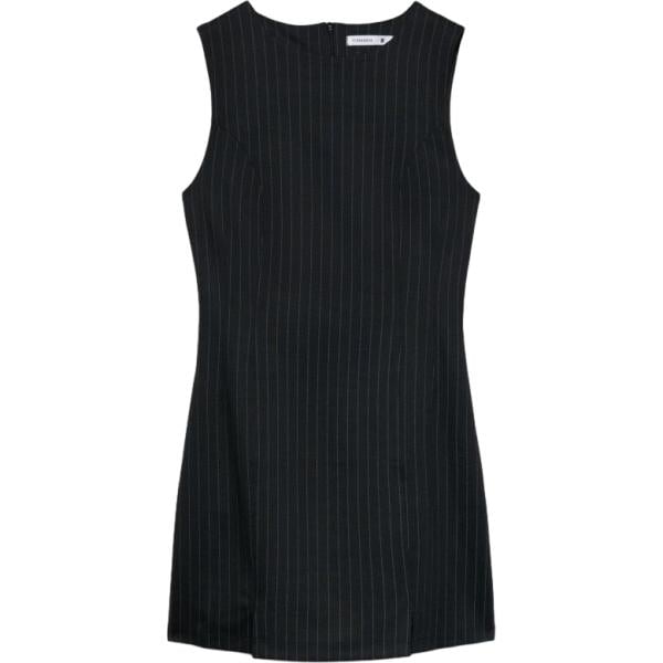 Vestito a tubino da donna in nero pece a righe girocollo corto senza maniche con zip Terranova