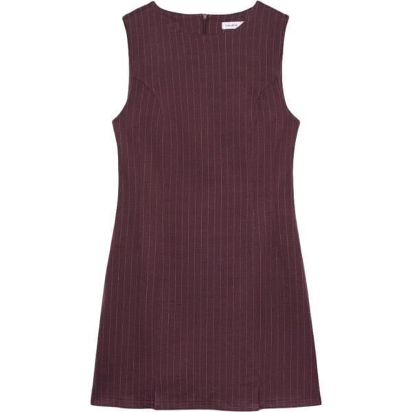Vestito a tubino da donna in viola scuro a righe con scollo con spacco senza maniche con zip Terranova
