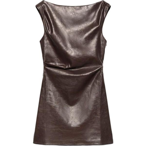 Vestito a tubino da donna in marrone scuro con scollo senza maniche Terranova
