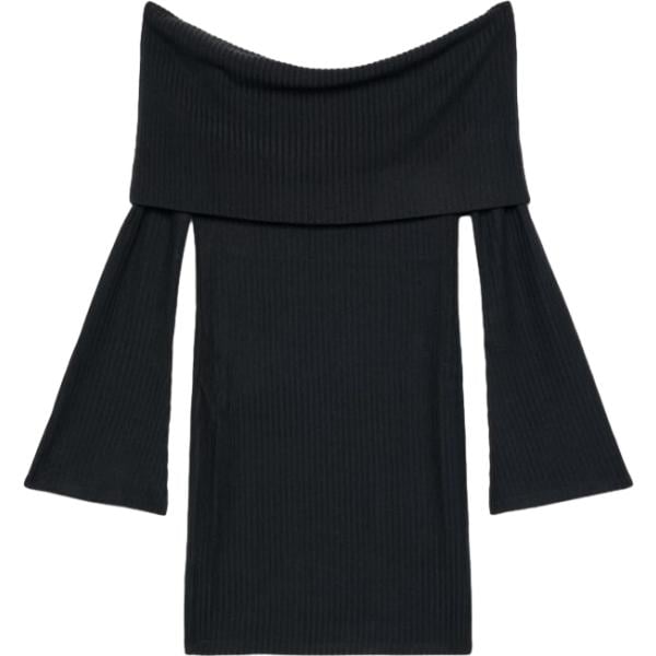 Vestito corto da donna in nero pece con scollo corto a maniche lunghe Terranova