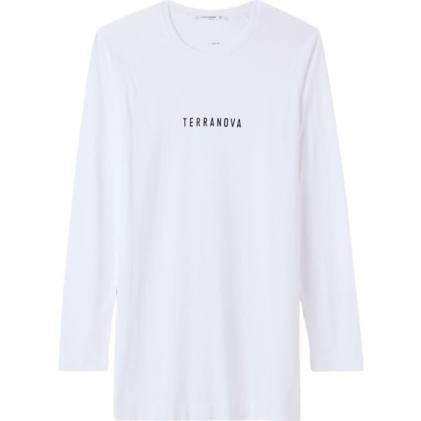 T-shirt sportiva da uomo in bianco neve con stampe girocollo a maniche lunghe Terranova