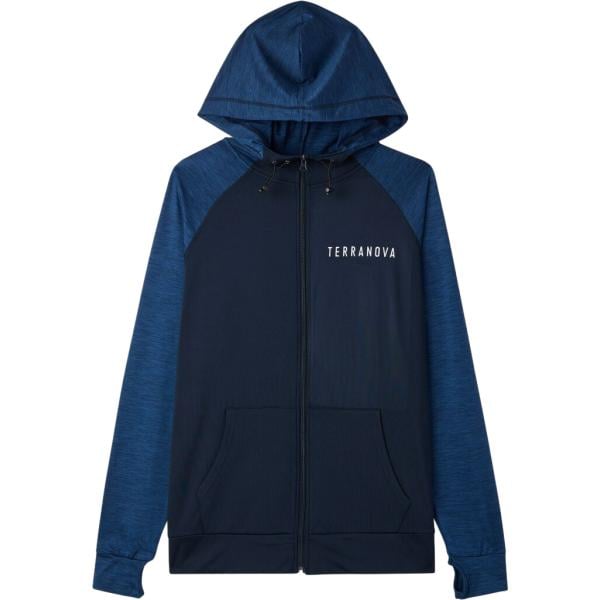 Felpa sportiva da uomo in blu scuro con stampe collo con cappuccio con zip in poliestere Terranova